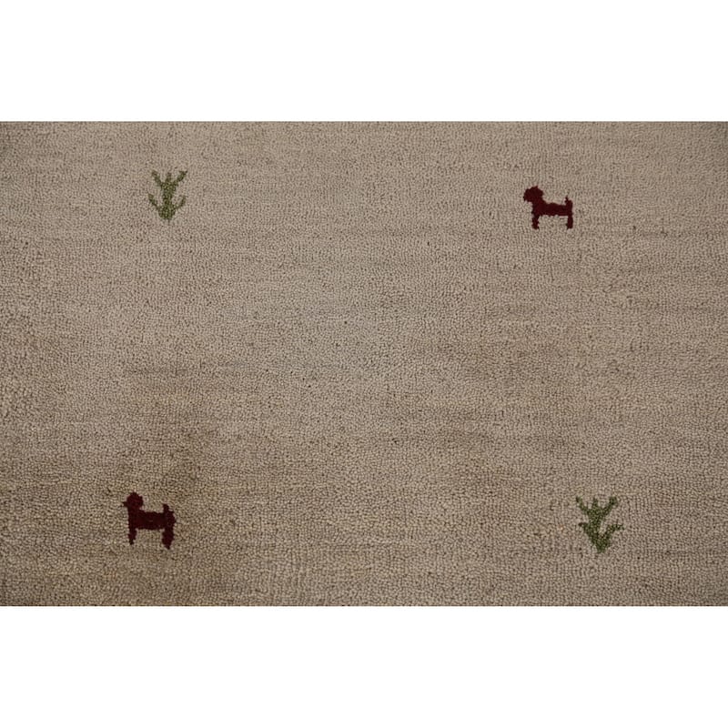 Hand Knotted Oriental 100% Wool Carpet Tribal Animal Pictorial Beige & Ivories Gabbeh Area Rug - 6' 6'' X 4' 8''