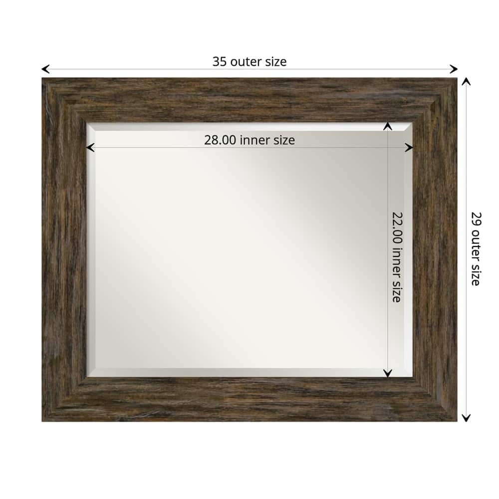 Beveled Wood Bathroom Wall Mirror - Fencepost Brown Frame