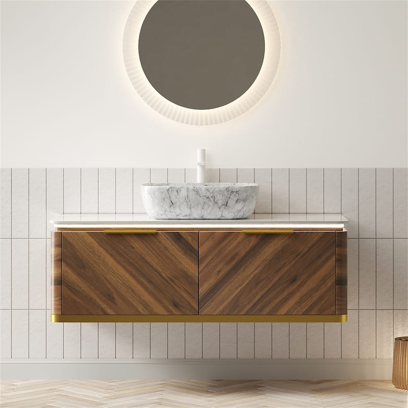 48" Floating Vanity with Smart Sensor Light, Stone Top and Vessel Sink
