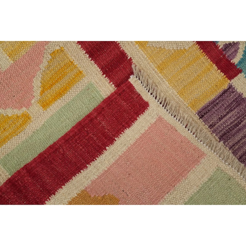 Hand Woven Oriental 100% Wool Carpet Southwestern Modern Multi-Colored Kilim Runner Rug - 8' 2'' X 2' 1''