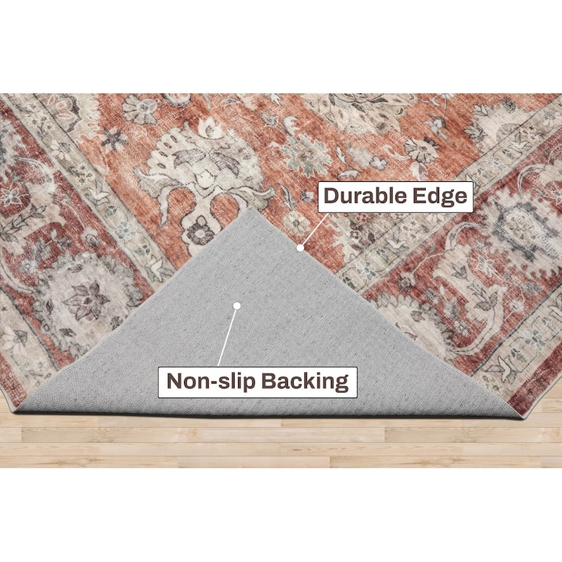 LoomBloom Machine Made Washable Polyester Area Rug Rust Traditional