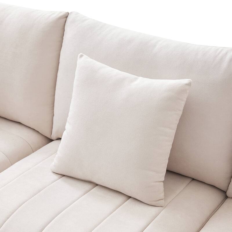 89" Polyester Modular Sectional Sofa with Deep Seat, Vertical Stripes, Movable Ottoman, and 5-Seat L-Shaped Design