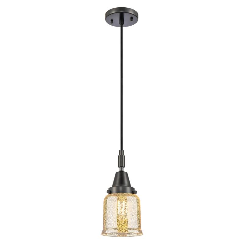 Innovations Lighting Downtown Urban - Caden Bell - 1 Light 5" Cord Hung Mini Pendant - Matte Black/Silver Plated Mercury Shade