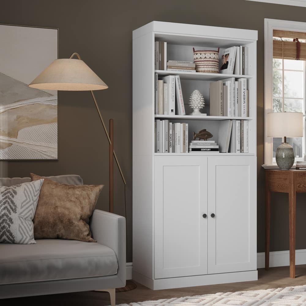 Palace Imports 100% Solid Wood 6-Shelf Bookcase with Shaker Doors and Adjustable Shelves