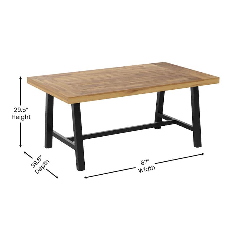 All Weather Commercial Acacia Wood Top Patio Table with Metal Base
