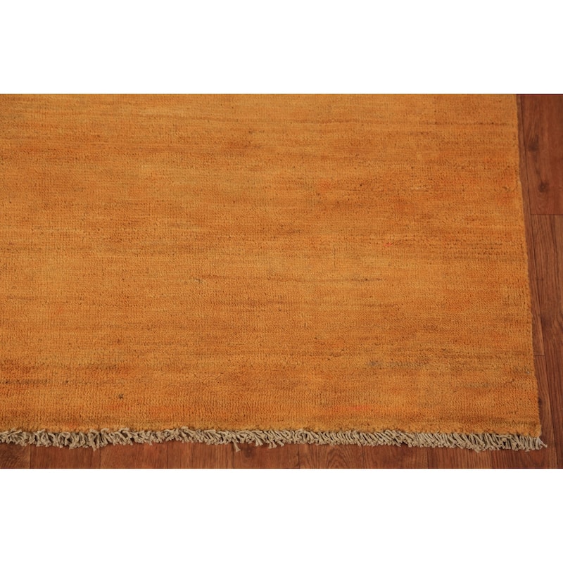 Gabbeh Modern Oriental Rug Handmade Stripe Orange Wool Carpet - 4'11" x 6'5"