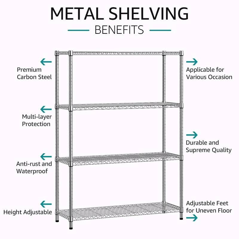 1400 LBS Heavy Duty Garage Shelving, 4-Tier Adjustable Black Metal Wire Storage Shelf Unit