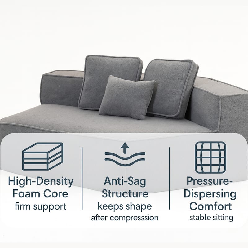 181"Extra Large Multi-Seat Modular Sofa with Teddy Sherpa Fabric,Includes 9 Soft Pillows
