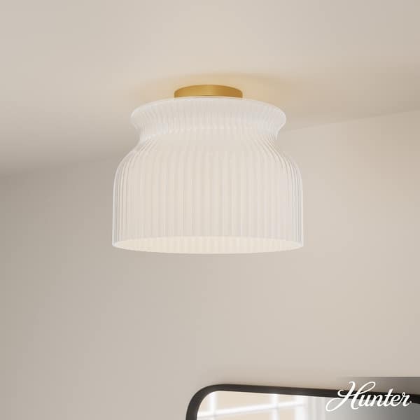 slide 2 of 5, Hunter + Jasmine Roth Harlowe Luxe Gold w/ Cased White Glass 1-Light Flush Mount Ceiling Light - Transitional, Modern Luxe Gold