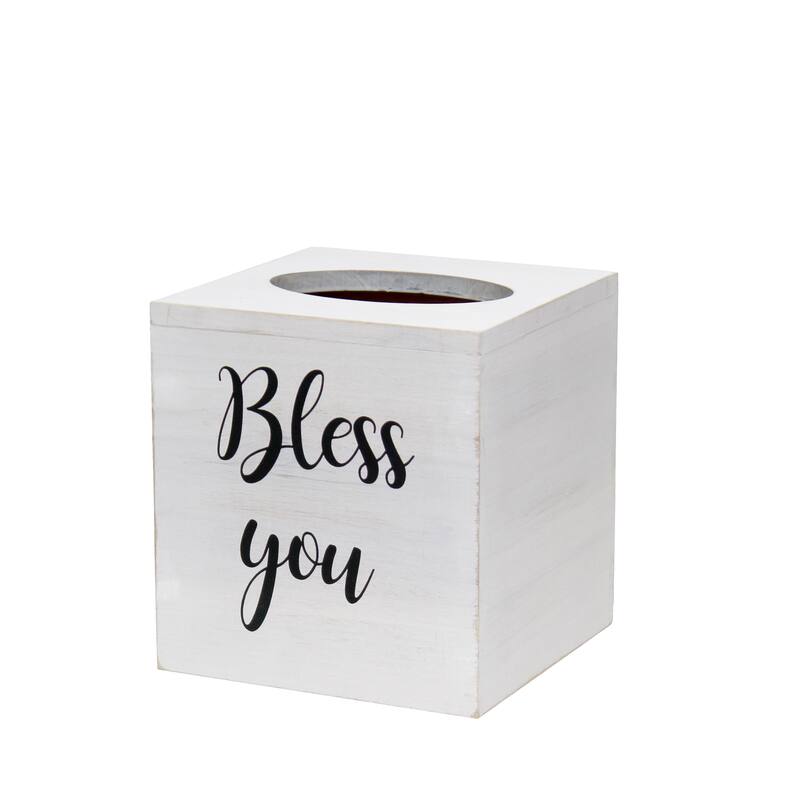 Elegant Designs Decorix Farmhouse Square Wooden Decorative Tissue Box Cover with "Bless you" Script - L: 5.5" x W: 5.5" x H: 6"