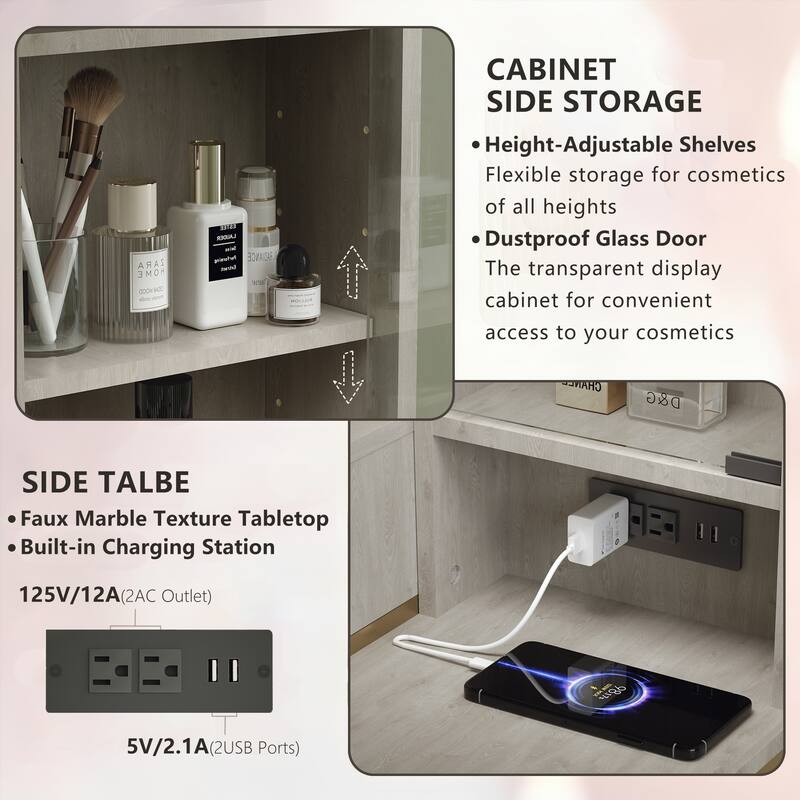 Modern Fluted Makeup Vanity Desk with Lighted Mirror, Dressing Table