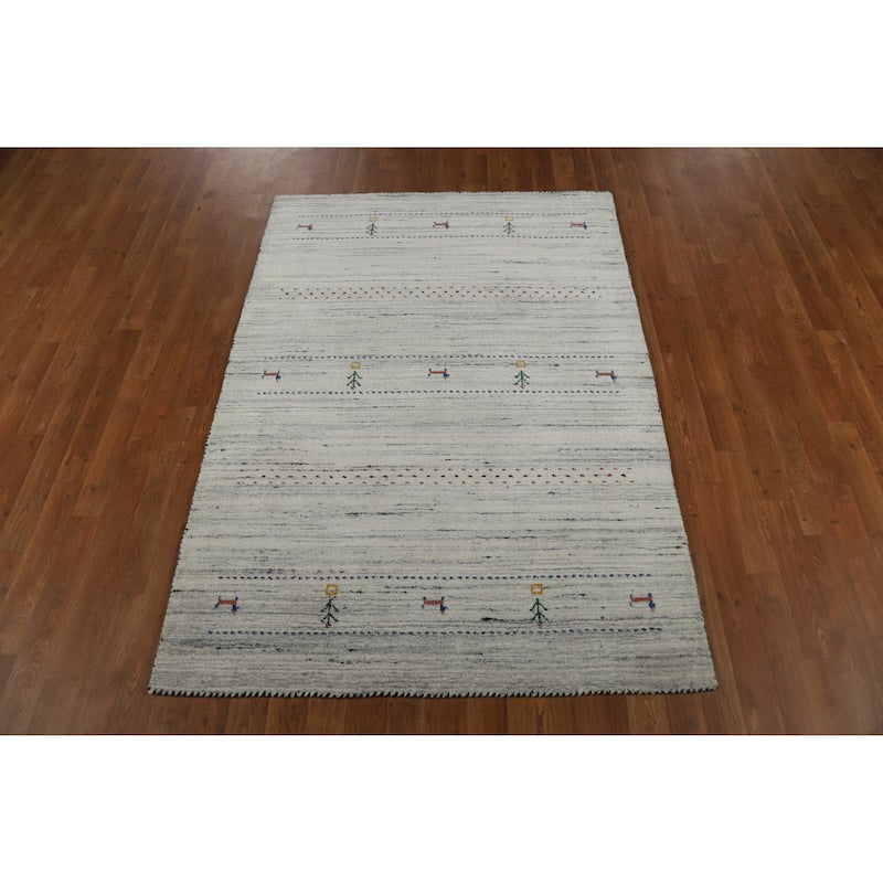 Gabbeh Indian Rug Handmade Wool Tribal Beige Carpet - 4'0" x 5'9"