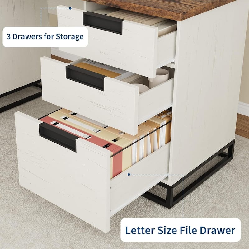 Executive Home Office Computer Desk with File Drawers and Storage Cabinet