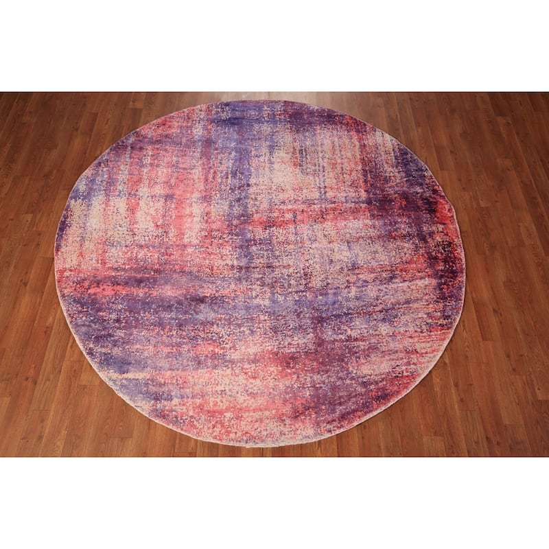 All-Over Abstract Modern Round Area Rug Hand-Knotted Wool Carpet - 6'6" x 6'6"