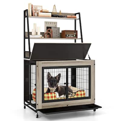 Gymax Dog Crate Furniture w/ Storage Shelves Industrial Dog Kennel w/