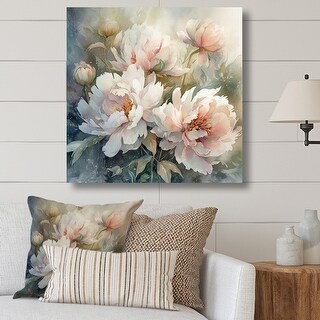 Designart "Pink Green Peonies On Branch Ii" Floral Peony Wall Art For ...