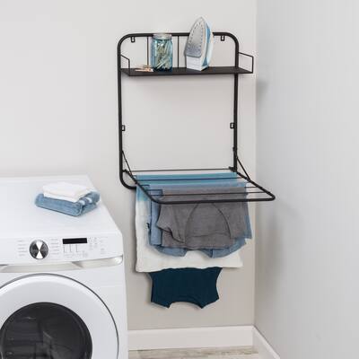 Honey-Can-Do Black Steel Wall or Over-the-Door Clothes Drying Rack with Shelf
