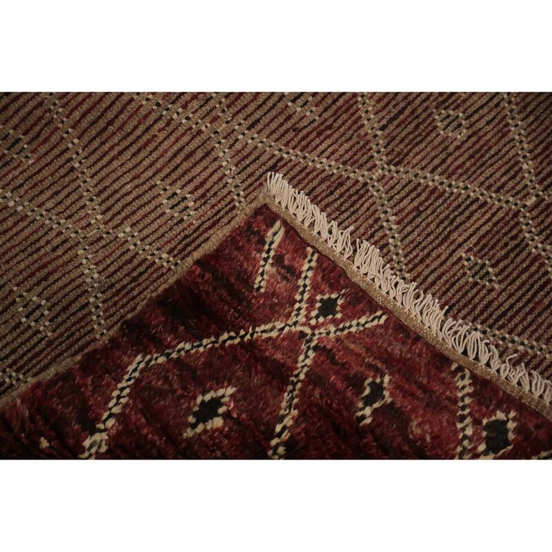 Hand Knotted Oriental 100% Wool Carpet Modern All-Over Red Moroccan Area Rug - 10' 0'' X 6' 6''