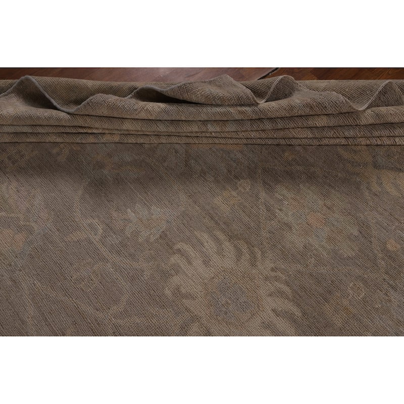 Brown Oushak Turkish Large Area Rug Handmade Vegetable Dye Wool Carpet - 12'2"x 14'3"