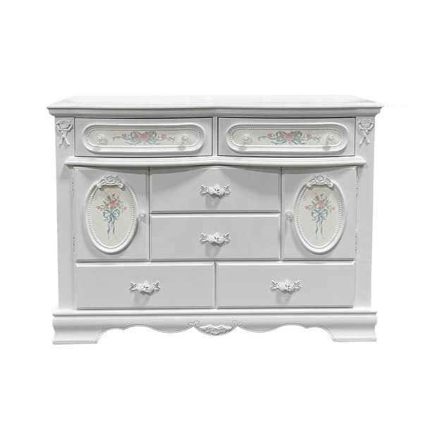 slide 2 of 5, 6 Drawer and 2 Doors Wooden Dresser with Crystal-like Knob Handle in White Finish White - 6-drawer