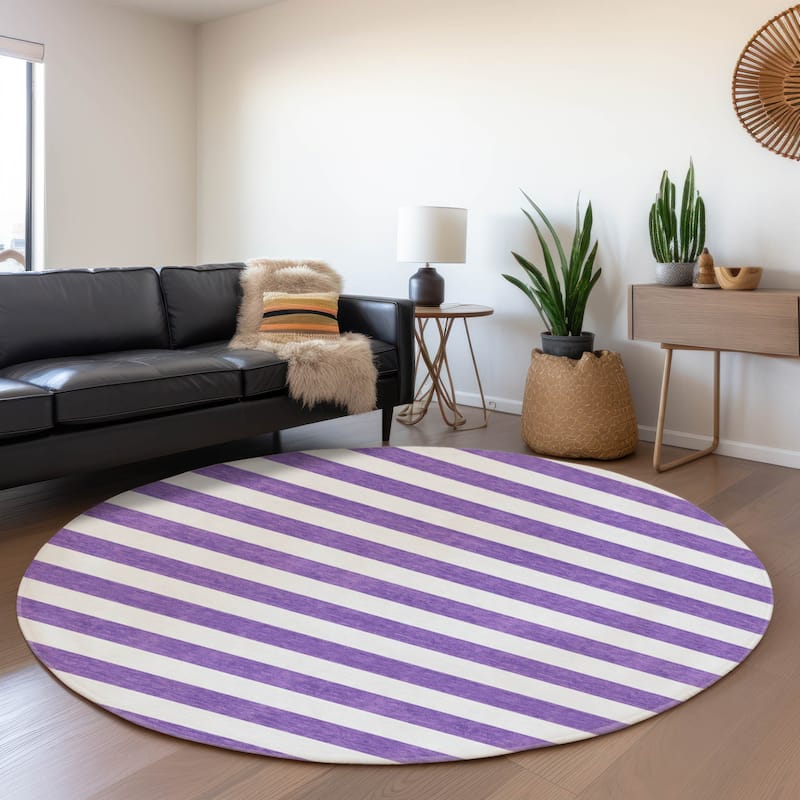 Premium Washable Super Soft Cabana Stripe Mayfield Rug - Purple - 8' x 8' - Round
