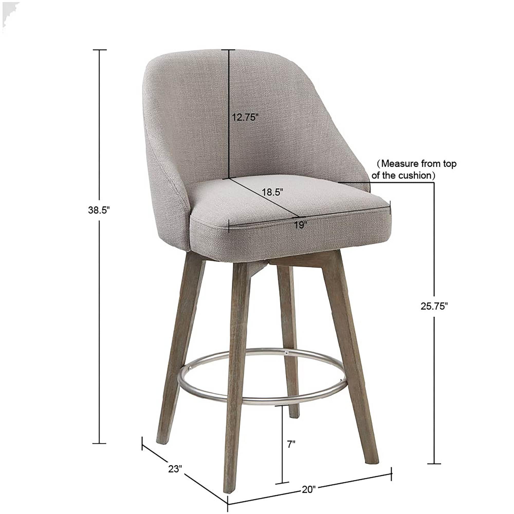 Roomfitters 26-Inch Swivel Barrel Counter Stool, Upholstered Seat with Matte Silver Footrest and Reclaimed Gray Legs, Gray