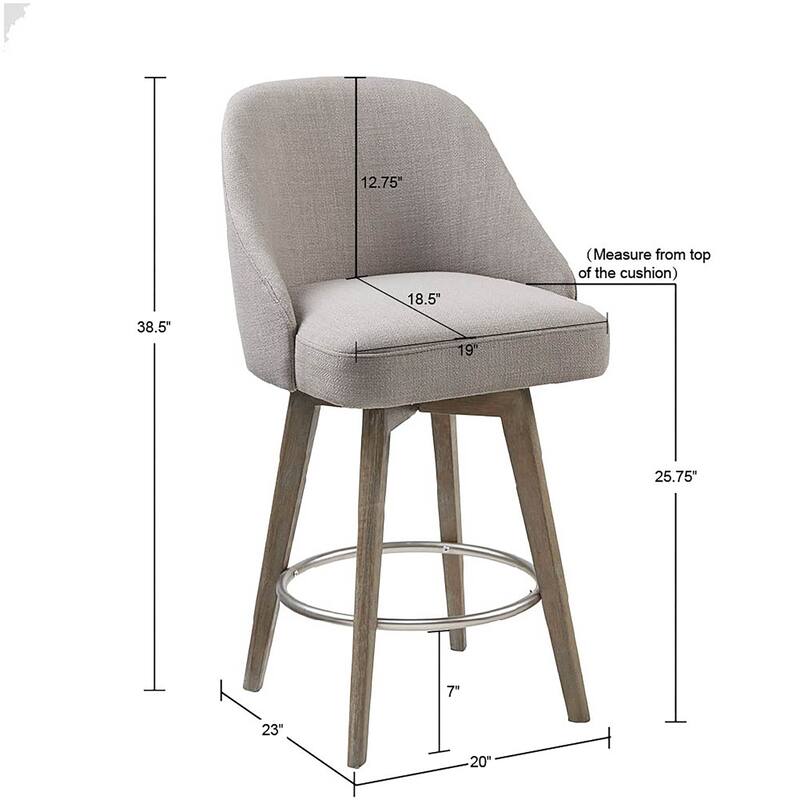 Roomfitters 26-Inch Swivel Barrel Counter Stool, Upholstered Seat with Matte Silver Footrest and Reclaimed Gray Legs, Gray - Grey