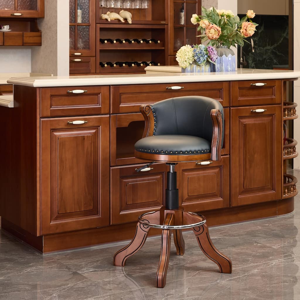 Cow Print Leather Swivel Bar Stool with Back, Wooden Frame & 360-Degree Spin, Bar Height, Blue