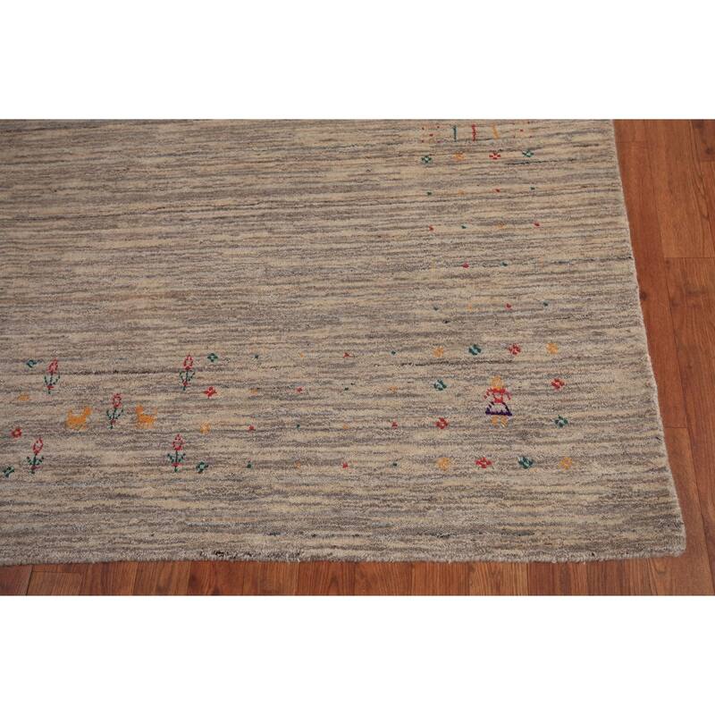Striped Tribal Gabbeh Square Area Rug Handmade Wool Carpet - 8'0" X 7'11"