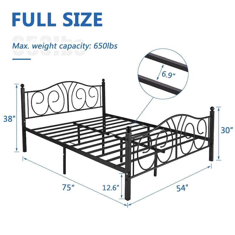 VECELO Platform Bed Frame with Scroll Headboard, Twin/Full/Queen Size Beds