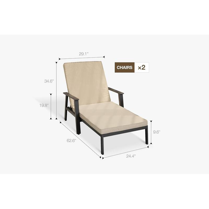 PURPLE LEAF Adjustable Chaise Lounge - Thick Cushioned Outdoor Recliner with Side Table, for Patio, Beach & Backyard (Khaki)