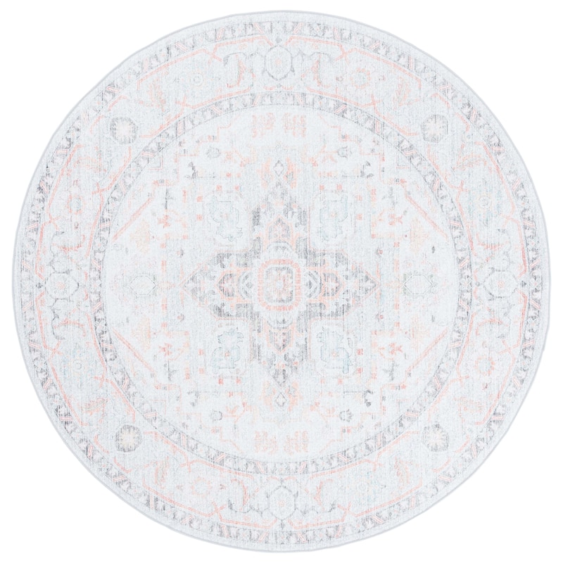 SAFAVIEH Arizona Fjola Vintage Rug - 6' Round - Light Grey/Light Green