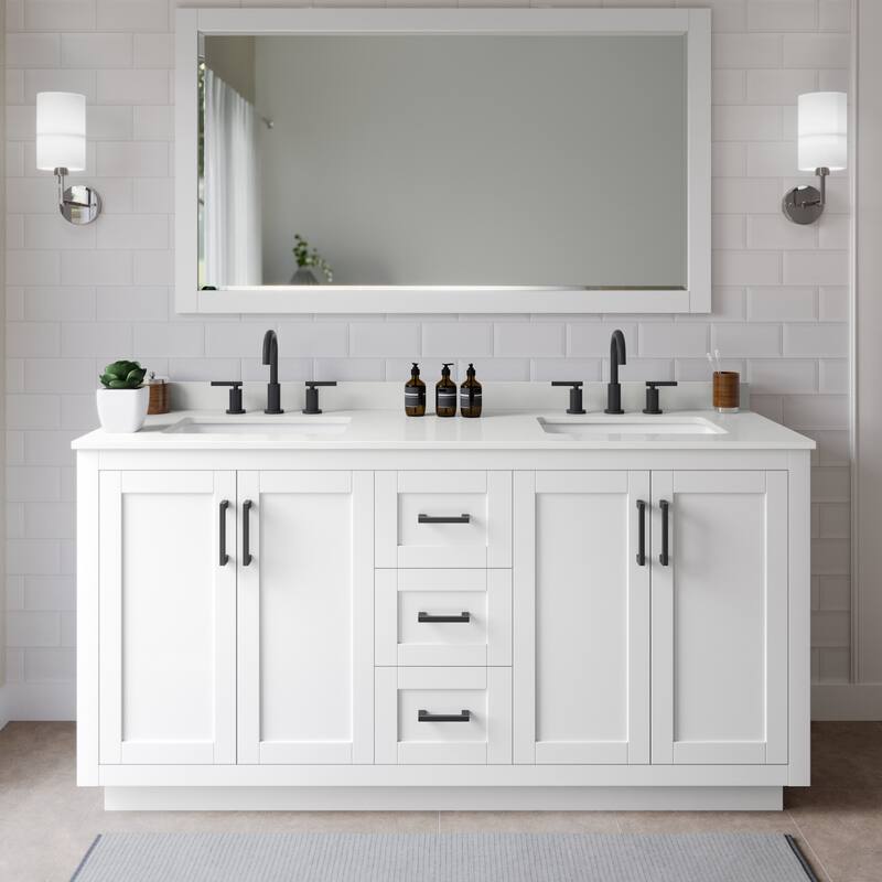 Wyndham Collection WCF292966D-QTZ-US3MXX Miranda 66" Free Standing - White / White Quartz Top / Matte Black Hardware