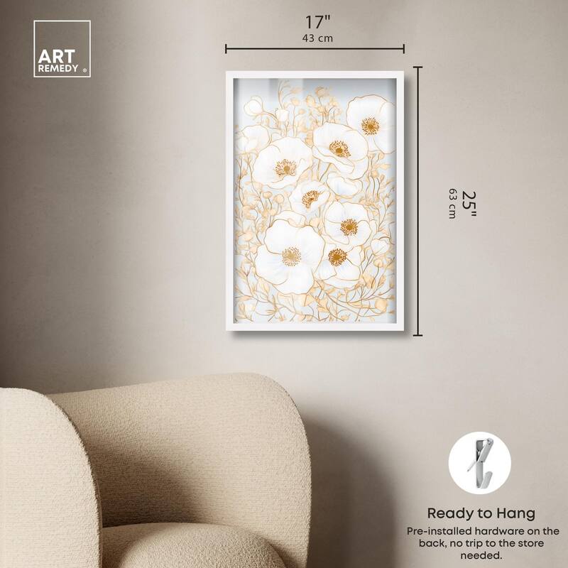 White and Gold Poppies I Shadowbox by Art Remedy