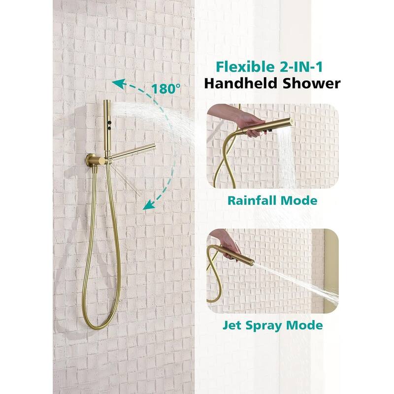 Lefton Shower System in Fahrenheit Display, 13” Overhead Shower Head with All-in-one Handheld Spray Showerhead, SSWM2501