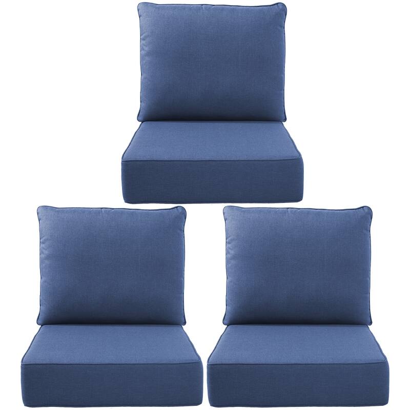 Gymojoy 24"x22"x6" Patio Thick Cushions & Pillows Set - Deep Seat Indoor/Outdoor Water & Fade Resistant - Three Sets - Blue