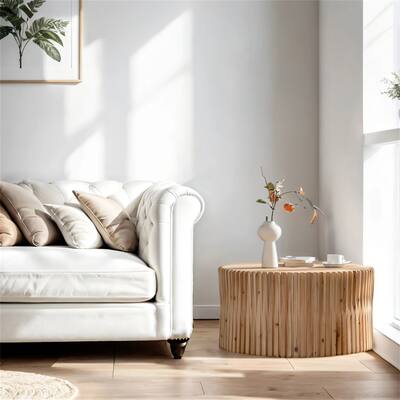 Retro Fashion Style Cylindrical Coffee Table w/Vertical Texture Relief