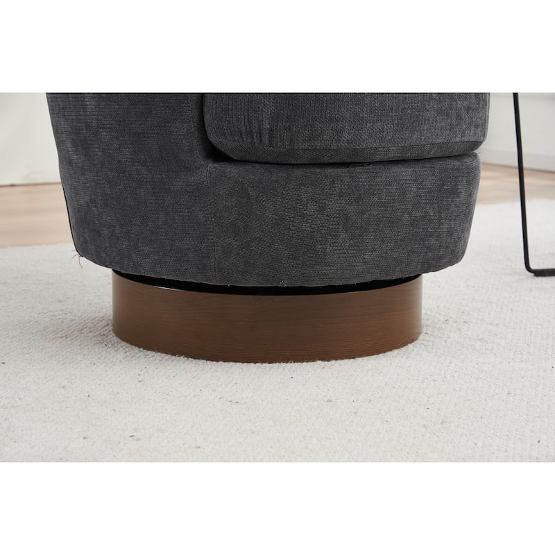 Dark Grey Modern 29.3" Upholstered Swivel Barrel Chair with Gold Stainless Steel Base