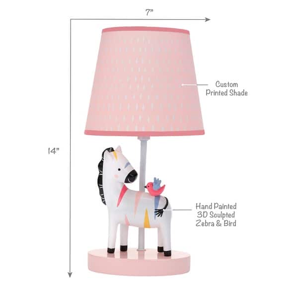 Lambs & Ivy Jazzy Jungle Zebra White/Peach Nursery Lamp with Shade & Bulb