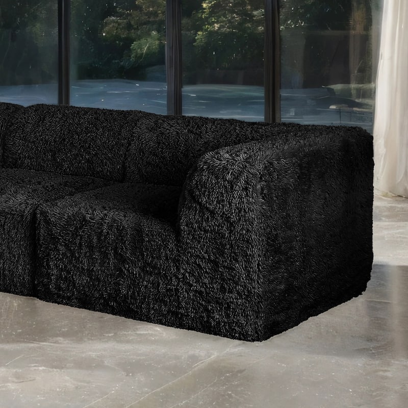 Furniture of America Ylena Modern Faux Fur Foam Modular Compressed Sofa Chair