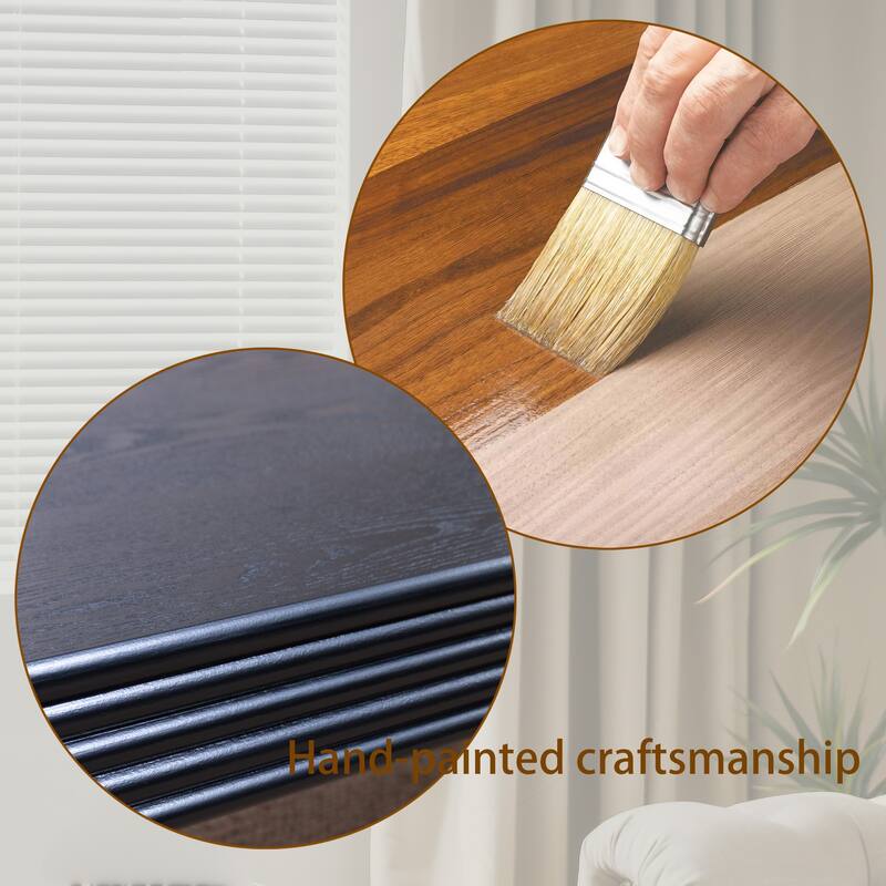 Roomfitters Modern Black Ribbed Coffee Table, 47-Inch Rectangular Center Table with Textured Panels