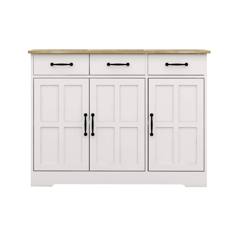 Farmhouse Buffet Cabinet Storage Sideboard with 3 Drawers and 3 Doors for Dining Living Room Kitchen Cupboard