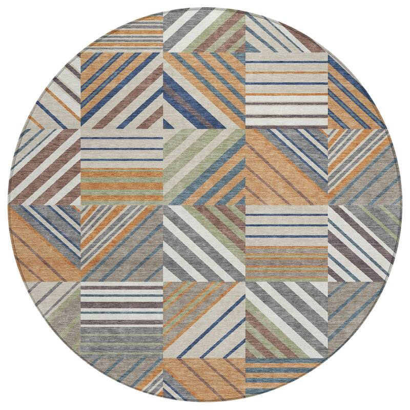 Machine Washable Indoor/ Outdoor Geo Mosaic Chantille Rug