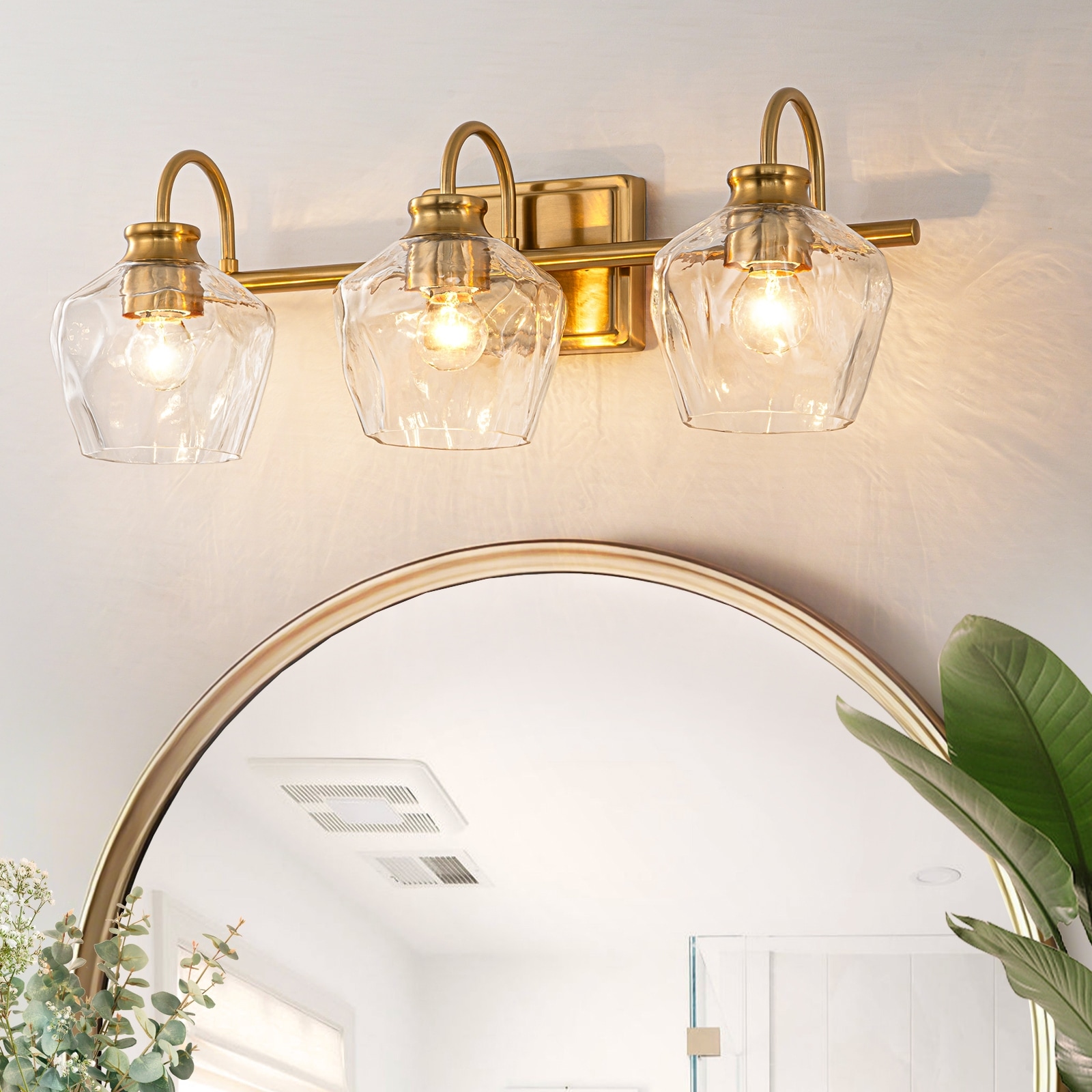 Modern 3/4-lights Bathroom Dimmable Vanity Lights Wall Sconces with Glass Shade