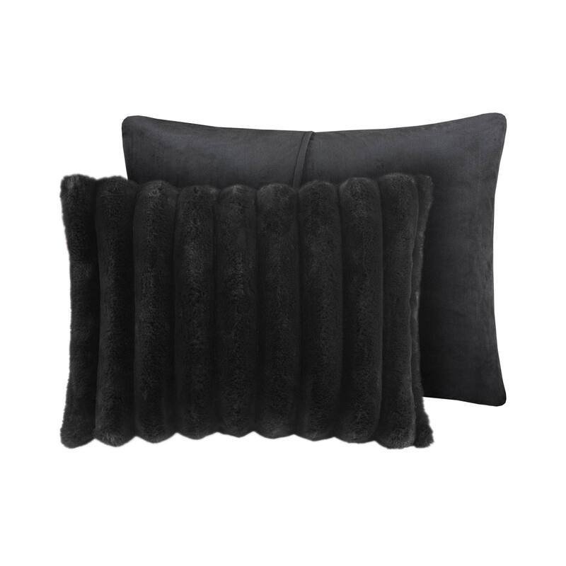 3PCS Full/Queen Fluffy Faux Fur Comforter Set with Ribbed Texture and Velvet Backing