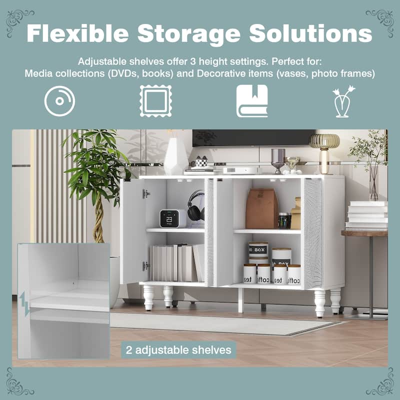 47.2" Modern TV Stand, Entertainment Center Media Console with 2 Spacious Storage Space, Solid Legs and Anti-tip Device