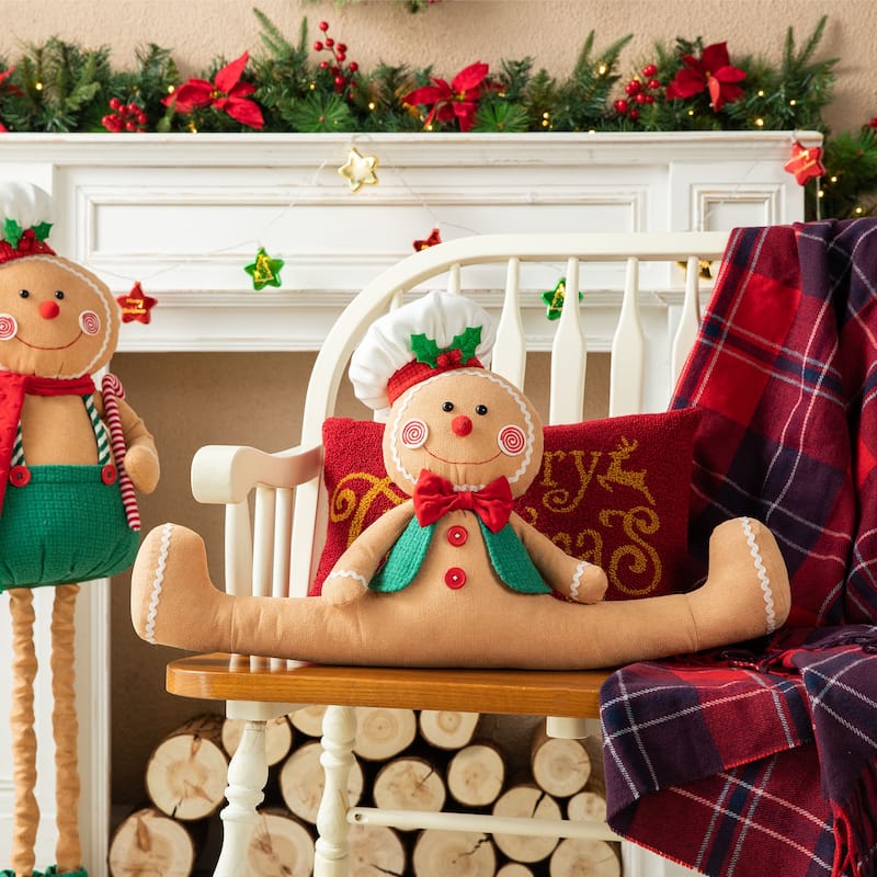 Glitzhome 27"L Christmas Fabric Gingerbreadman Doorstop