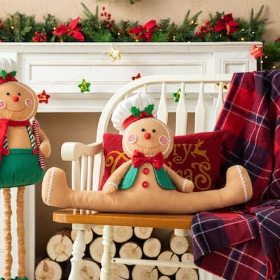 Glitzhome 27"L Christmas Fabric Gingerbreadman Doorstop