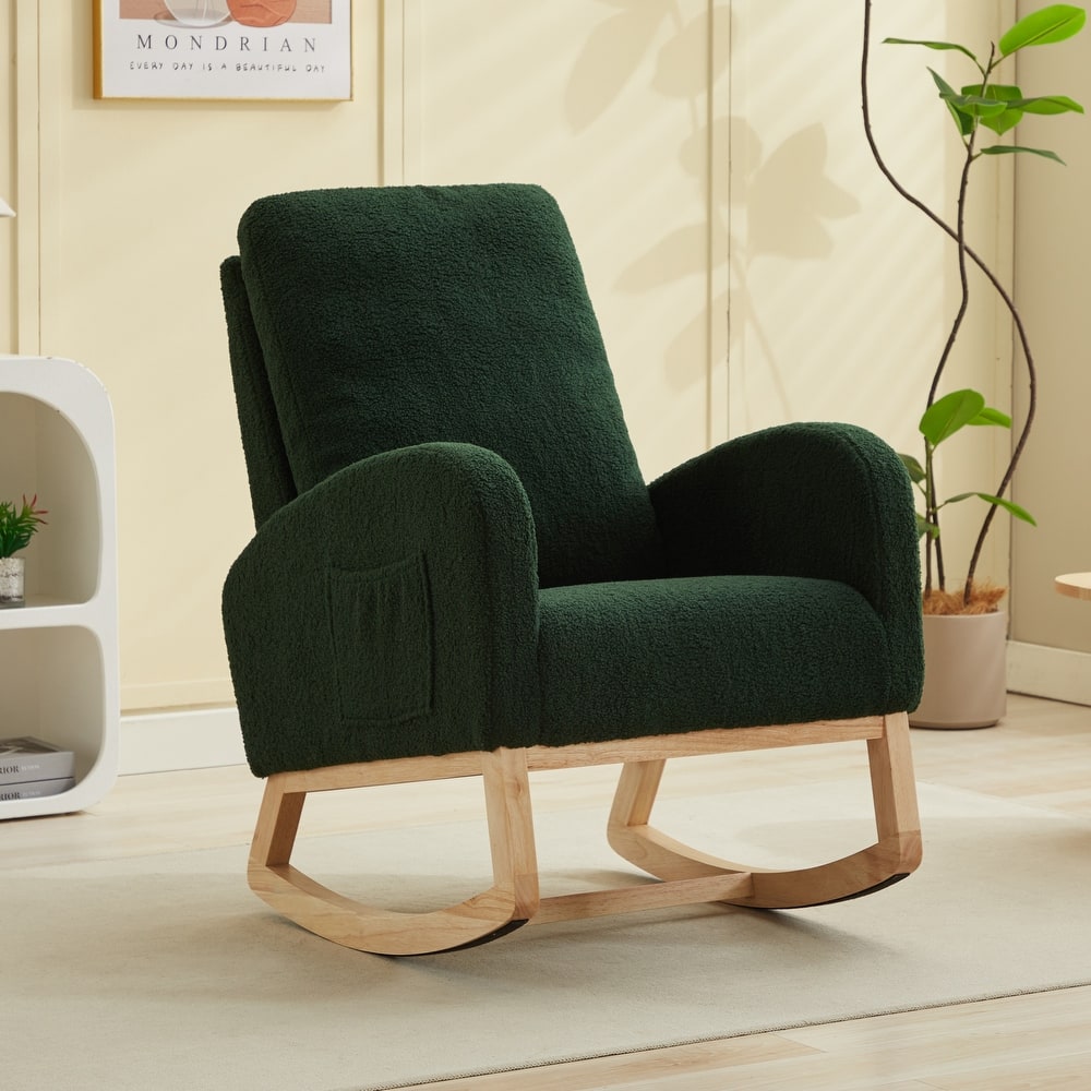 Upholstered Rocking Chair Nursery Chair with High Back and Side Pocket