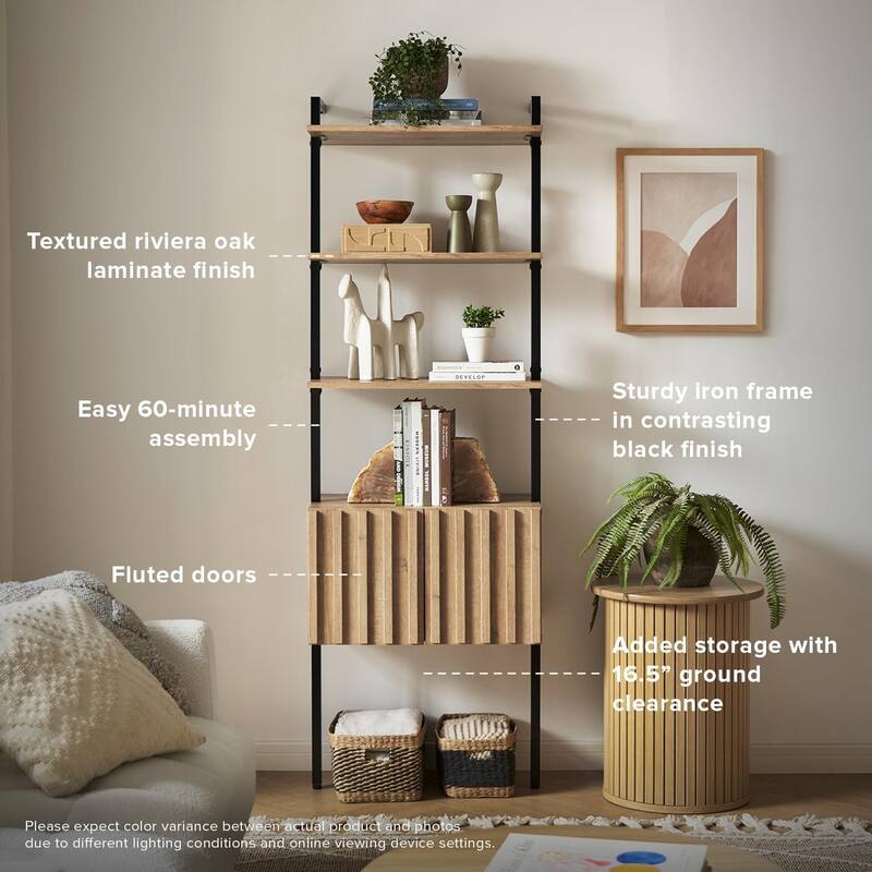 mopio Norwin 5-Tier Ladder Shelf, 3-Tier Ladder Shelf Cabinet & Ladder Desk Cabinet